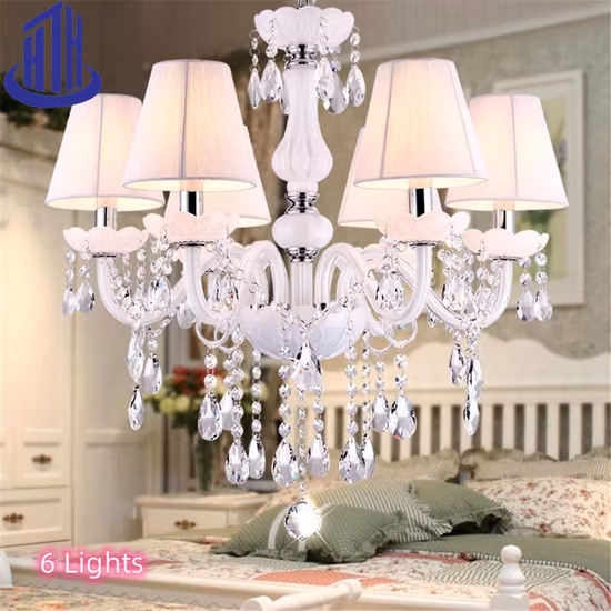 Lámpara colgante tradicional estilo jardín romántico blanco de cristal de 9K (7010)